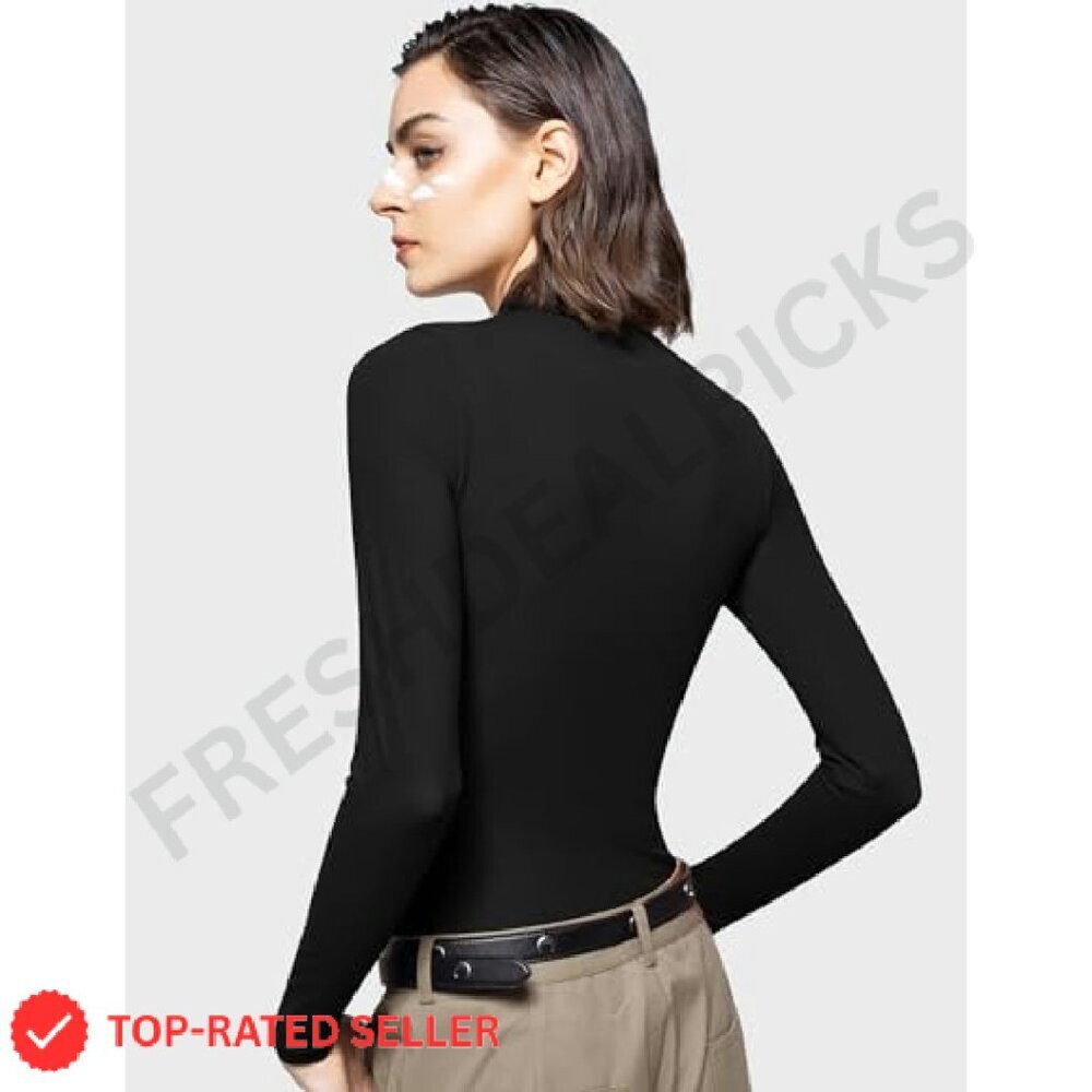 Mock Turtleneck Long Sleeve Tee Slim Fit Y2K Chic Minimal Basic Top - Picture 5 of 8